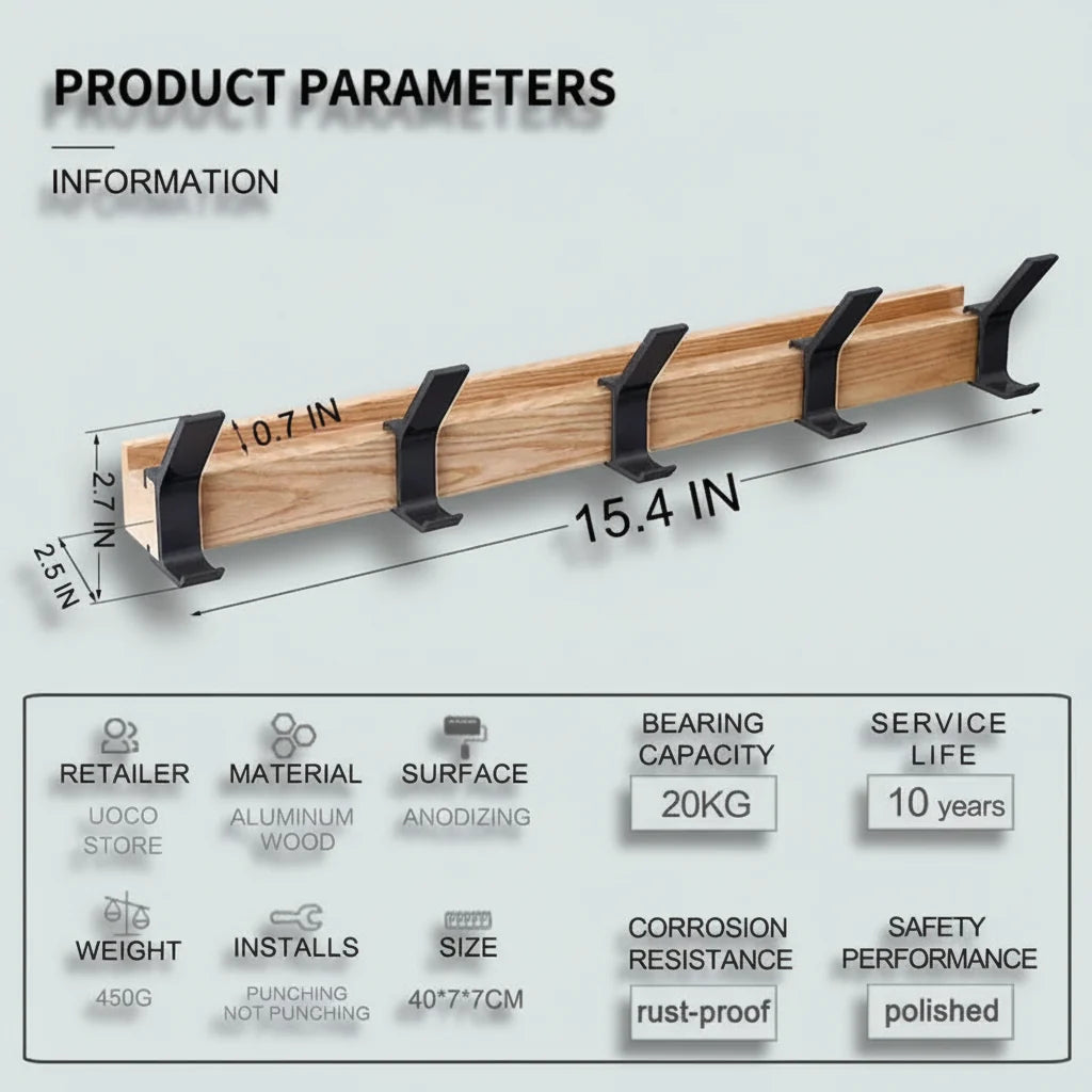 Scandinavian Wood Hook Entryway Rack