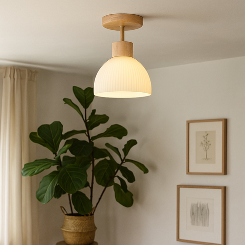 Ailse Wood & Glass Ceiling Lamp