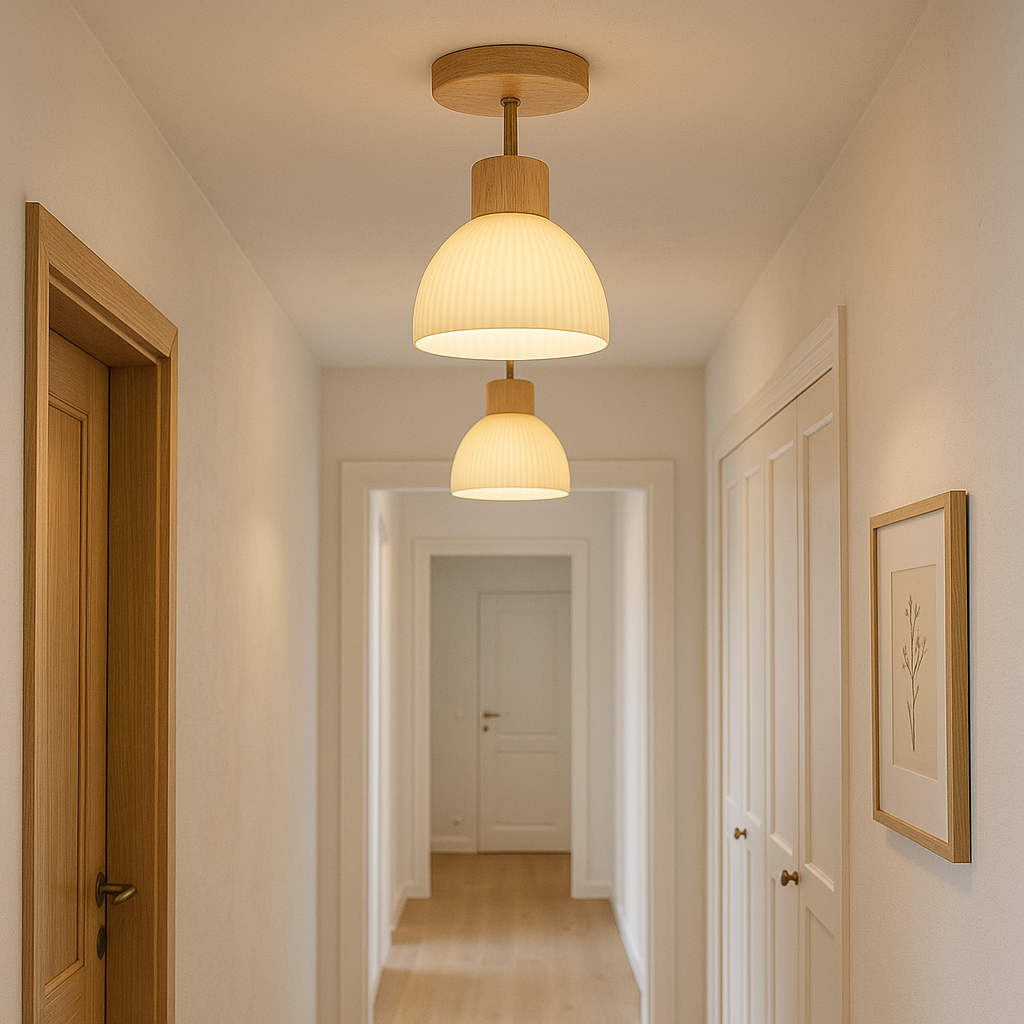 Ailse Wood & Glass Ceiling Lamp