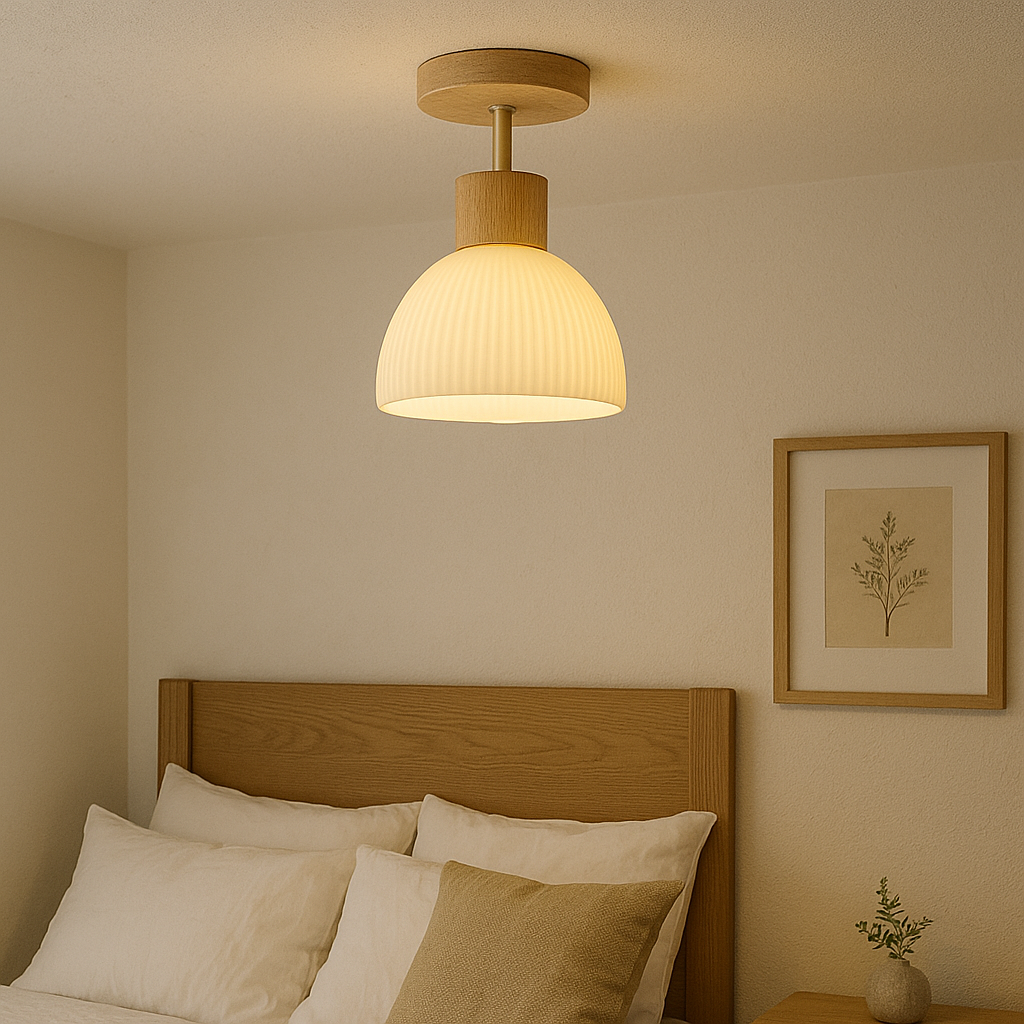 Ailse Wood & Glass Ceiling Lamp
