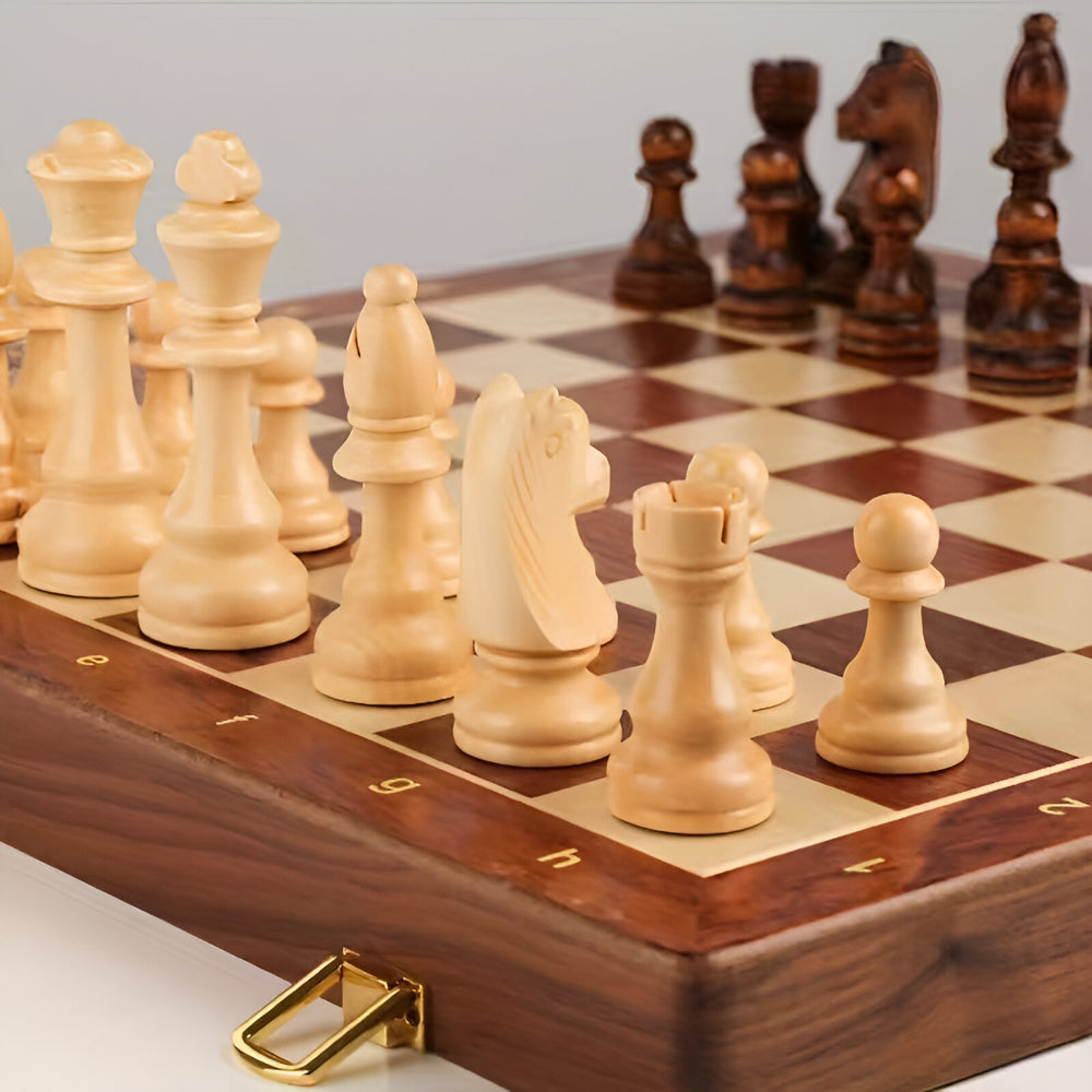 Wooden Chess Set with Storage Case