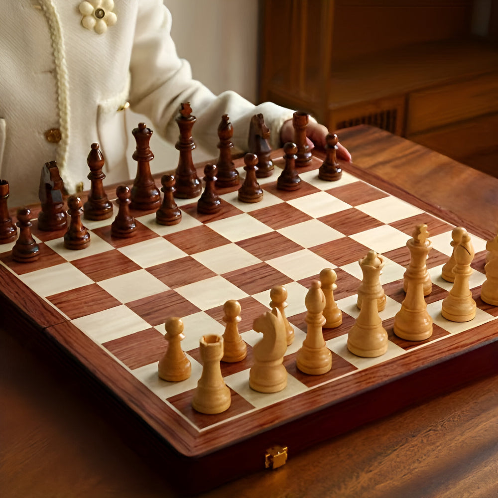 Wooden Chess Set with Storage Case