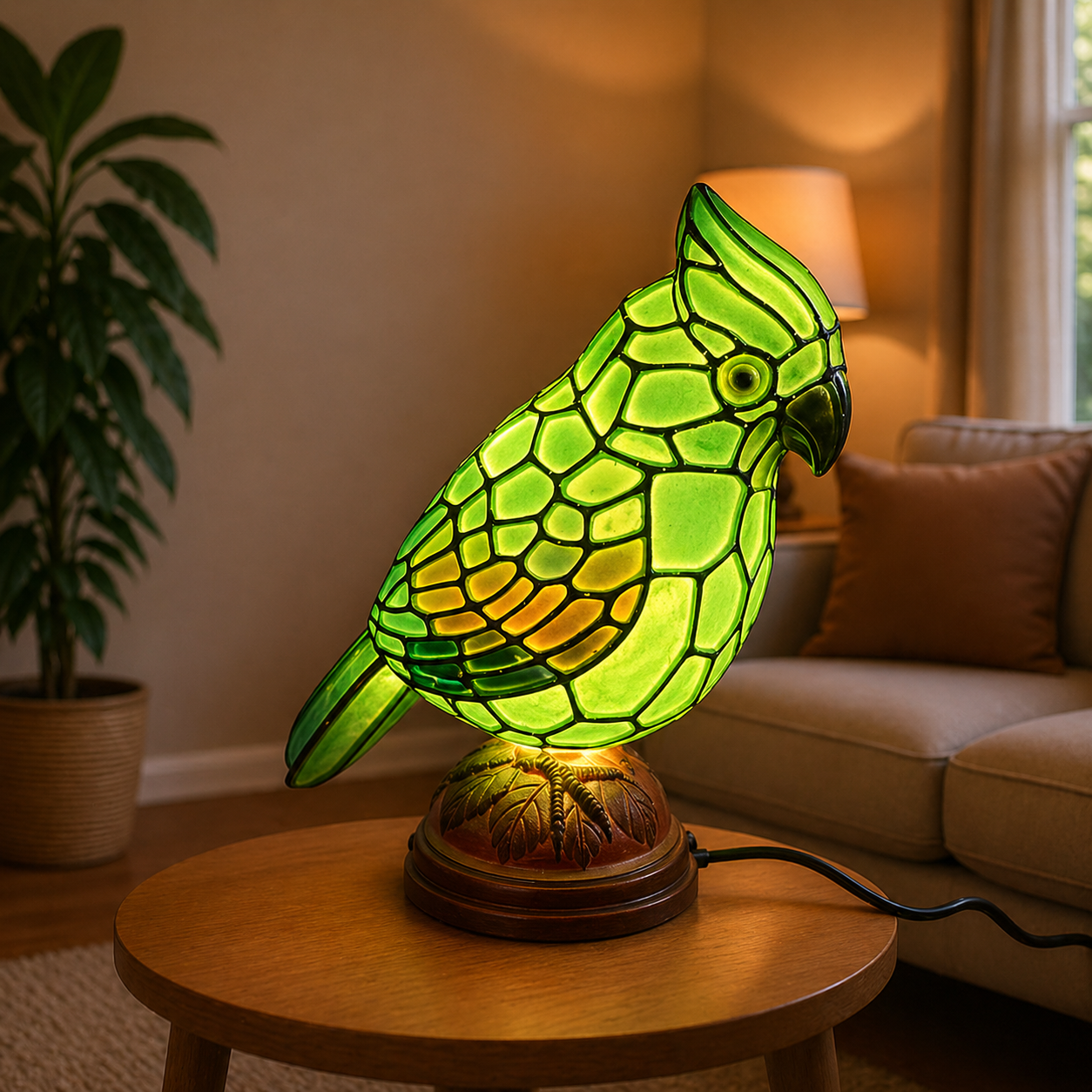 Cardinal Bird Art Glass Table Lamp