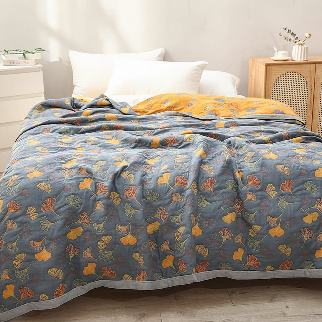 Reversible Leaf Pattern Throw Blanket