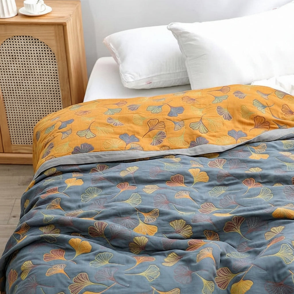 Reversible Leaf Pattern Throw Blanket
