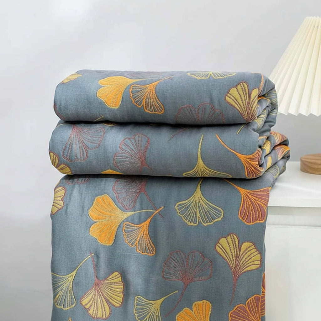 Reversible Leaf Pattern Throw Blanket