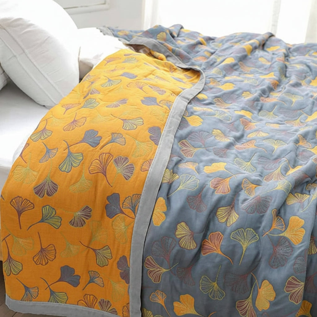 Reversible Leaf Pattern Throw Blanket