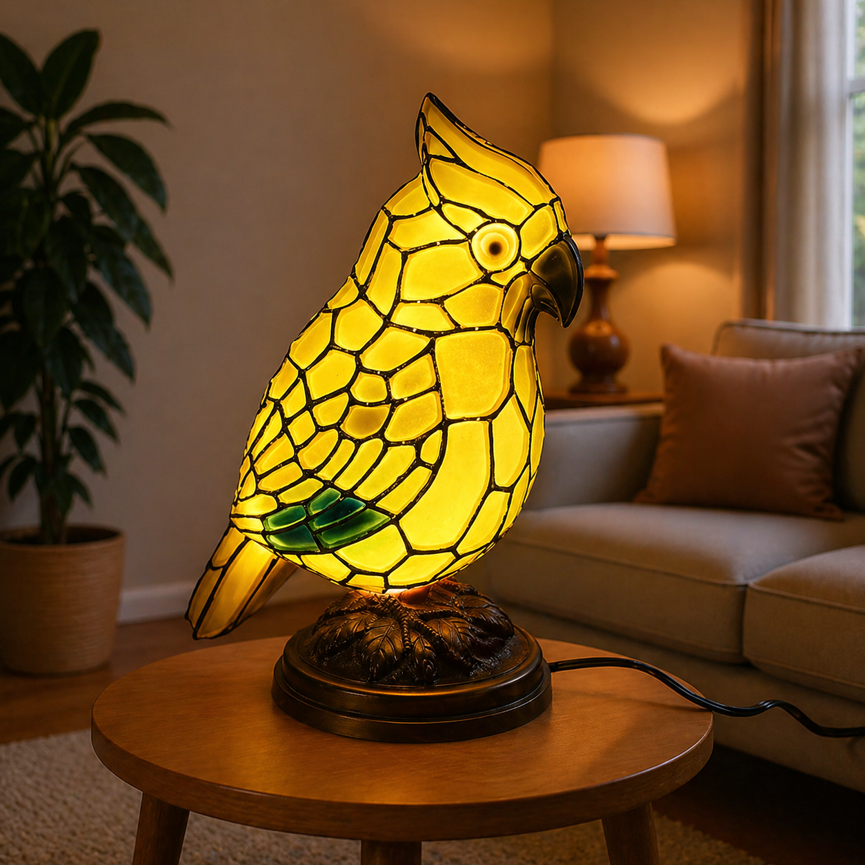 Cardinal Bird Art Glass Table Lamp
