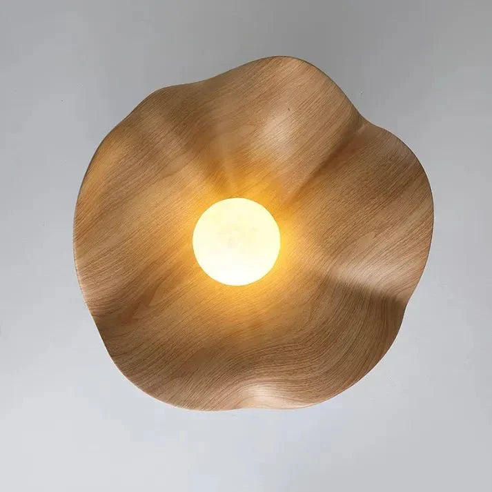 Wooden Lotus Flush Ceiling Light