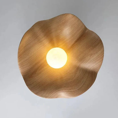 Wooden Lotus Flush Ceiling Light