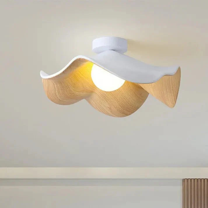 Wooden Lotus Flush Ceiling Light