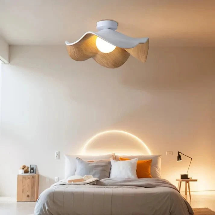 Wooden Lotus Flush Ceiling Light