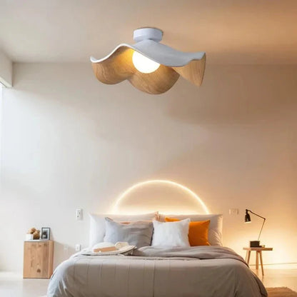 Wooden Lotus Flush Ceiling Light