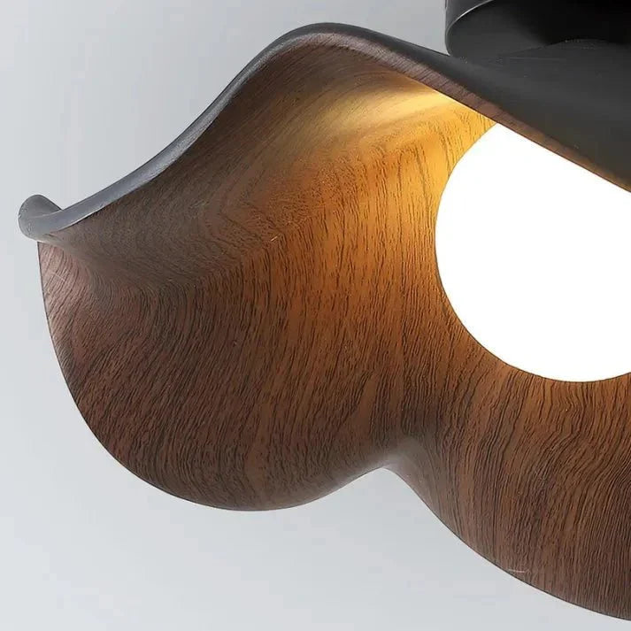 Wooden Lotus Flush Ceiling Light