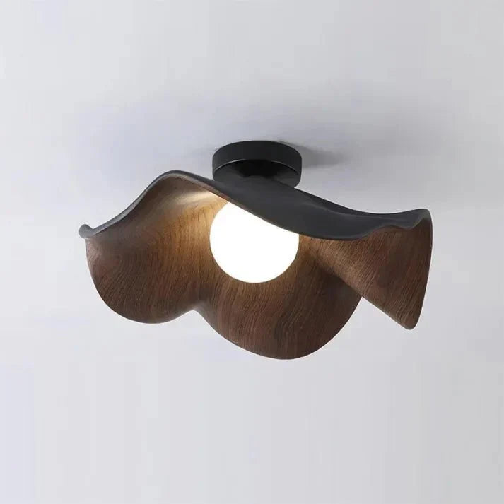 Wooden Lotus Flush Ceiling Light