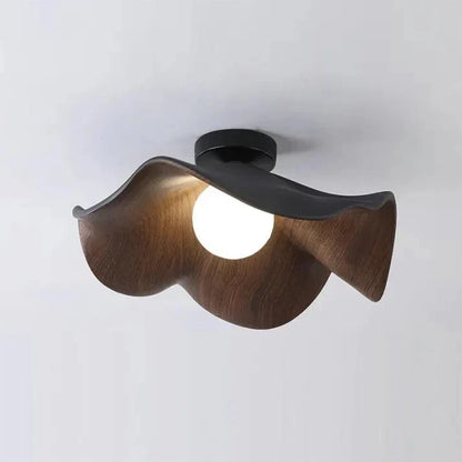 Wooden Lotus Flush Ceiling Light