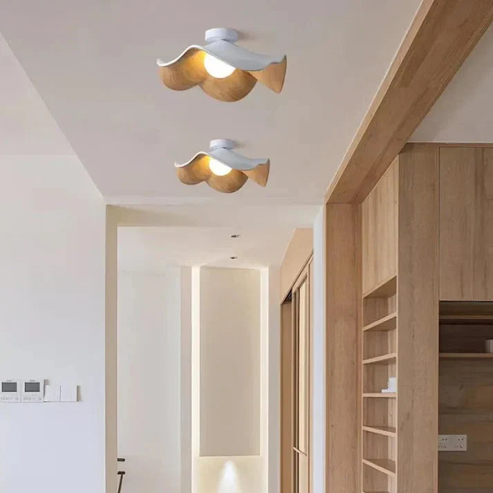 Wooden Lotus Flush Ceiling Light