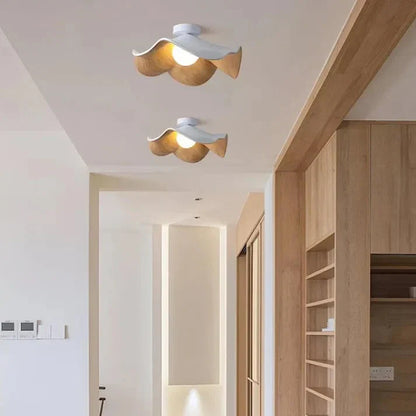Wooden Lotus Flush Ceiling Light