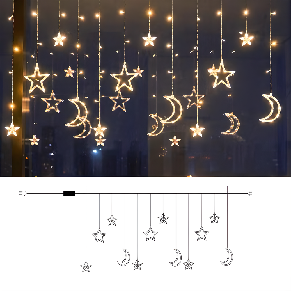 Warm White LED Star Light Curtain