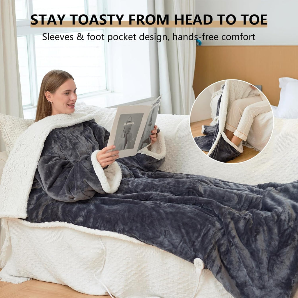 Electric Heated Blanket Wearable Sherpa Fleece Throw for Adults 3
