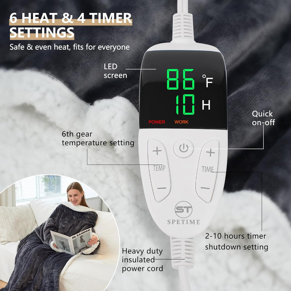 Electric Heated Blanket Wearable Sherpa Fleece Throw for Adults 4