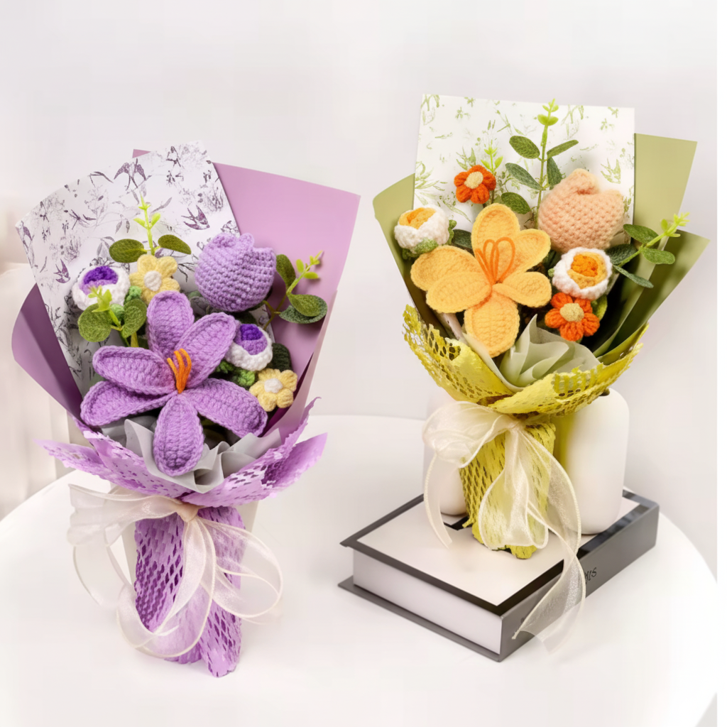 Knitted Tulip Flower Bouquet Decor