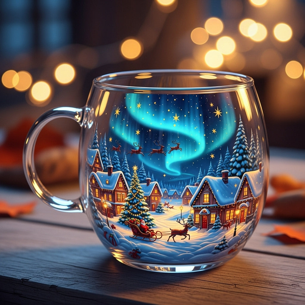 Festive Winter Motif Glass Mug