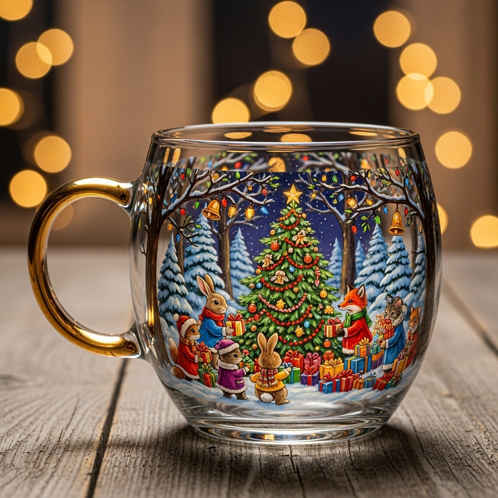 Festive Winter Motif Glass Mug