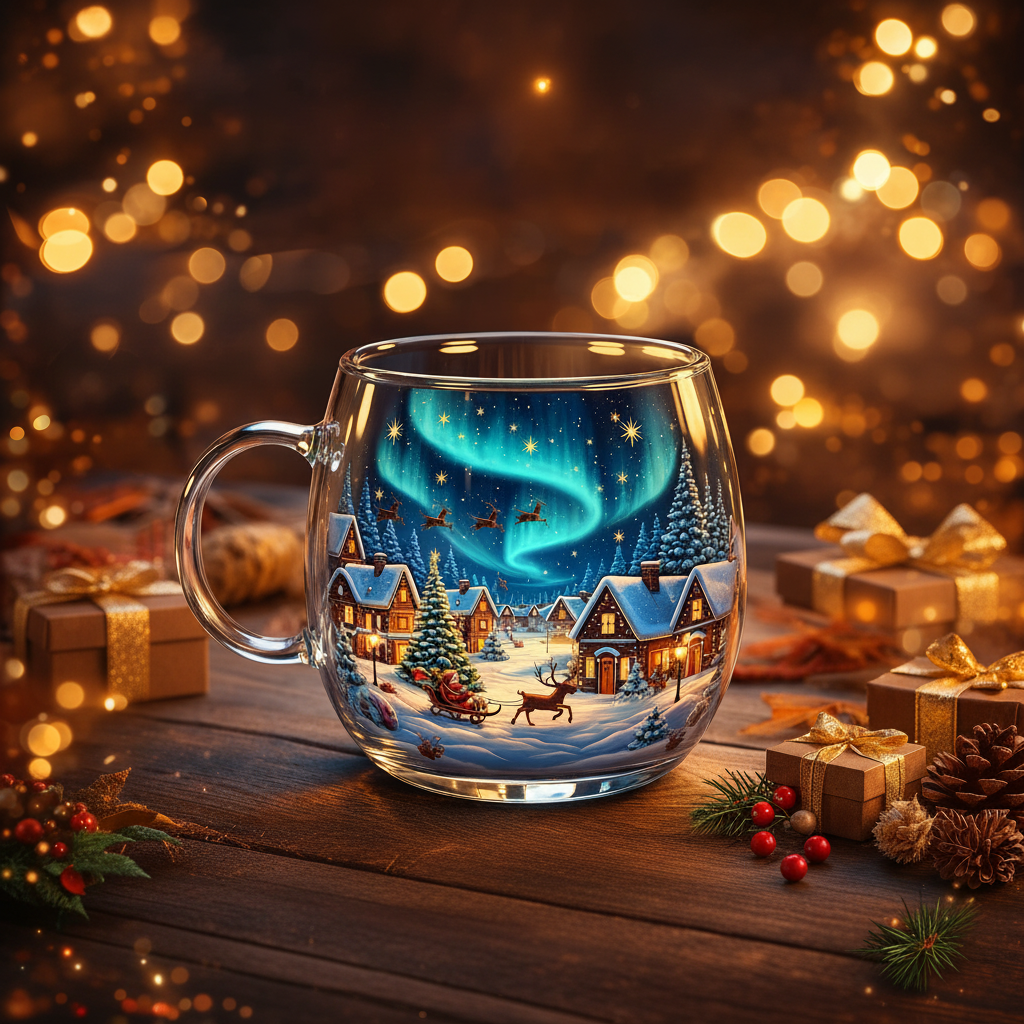 Festive Winter Motif Glass Mug