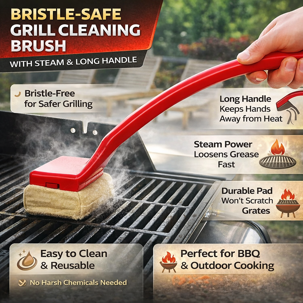 Grill Cleaning Brush Steam Scrub Tool Long Handle Design - Image 3