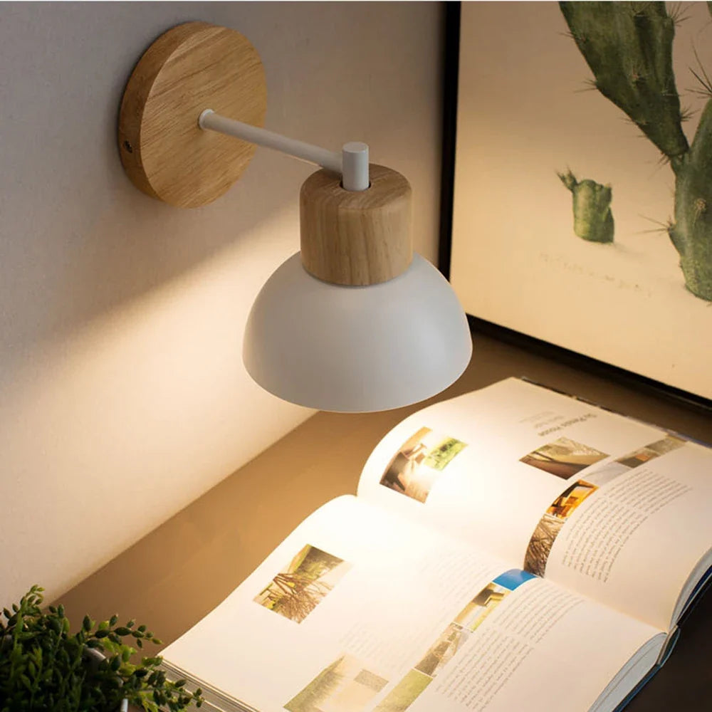 Wood & Metal Bedside Wall Lamp