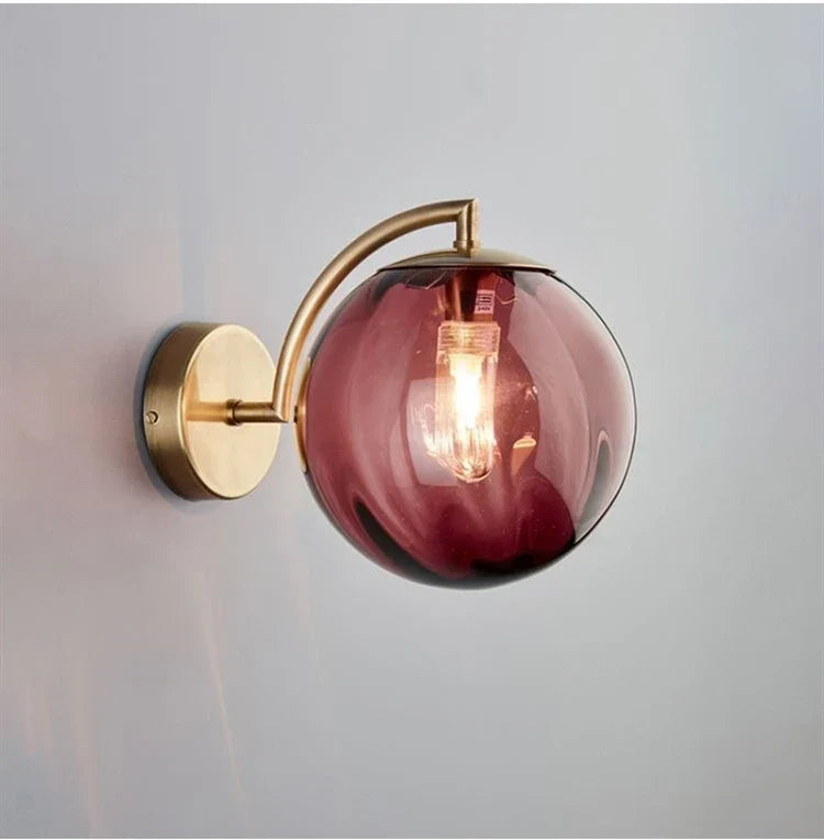 Brass & Tinted Glass Ball Wall Lamp