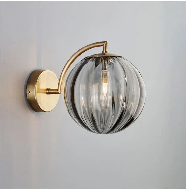 Brass & Tinted Glass Ball Wall Lamp