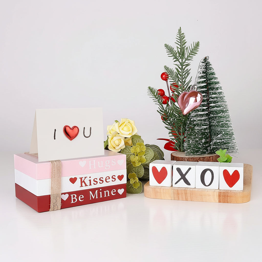 Wooden Valentine Book Stack Decor