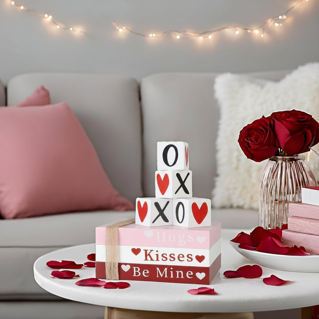 Wooden Valentine Book Stack Decor