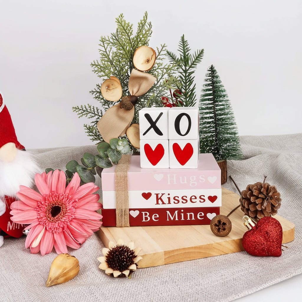 Wooden Valentine Book Stack Decor