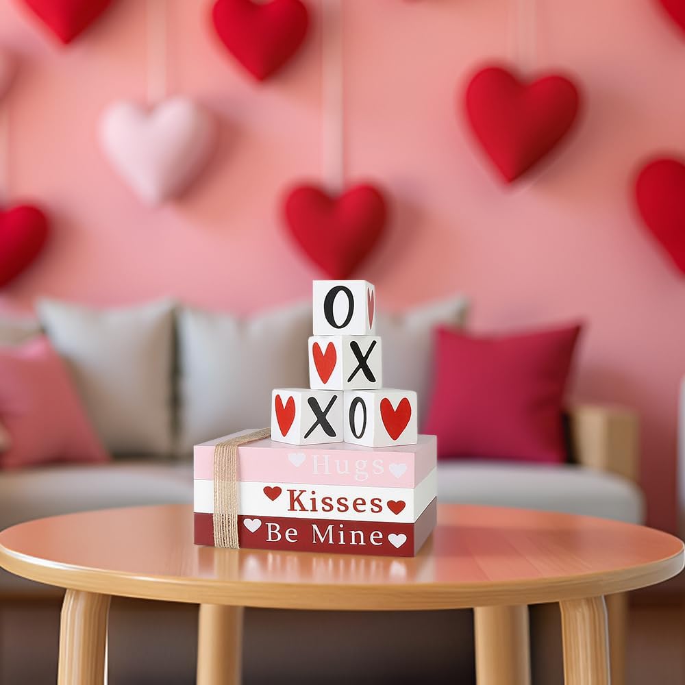 Wooden Valentine Book Stack Decor