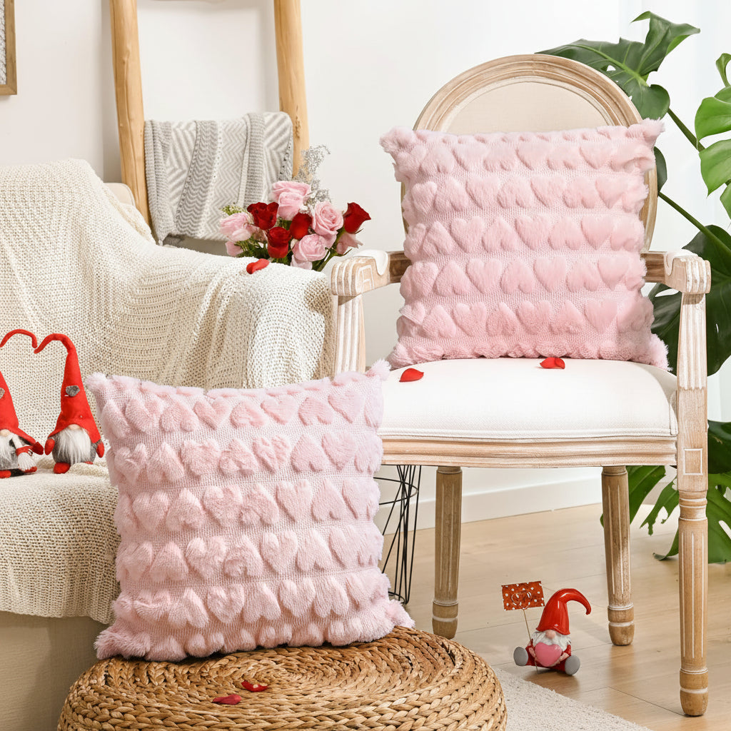 Pink Heart Pattern Cushion Covers