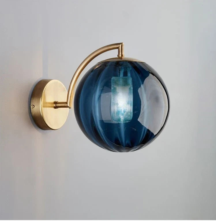 Brass & Tinted Glass Ball Wall Lamp