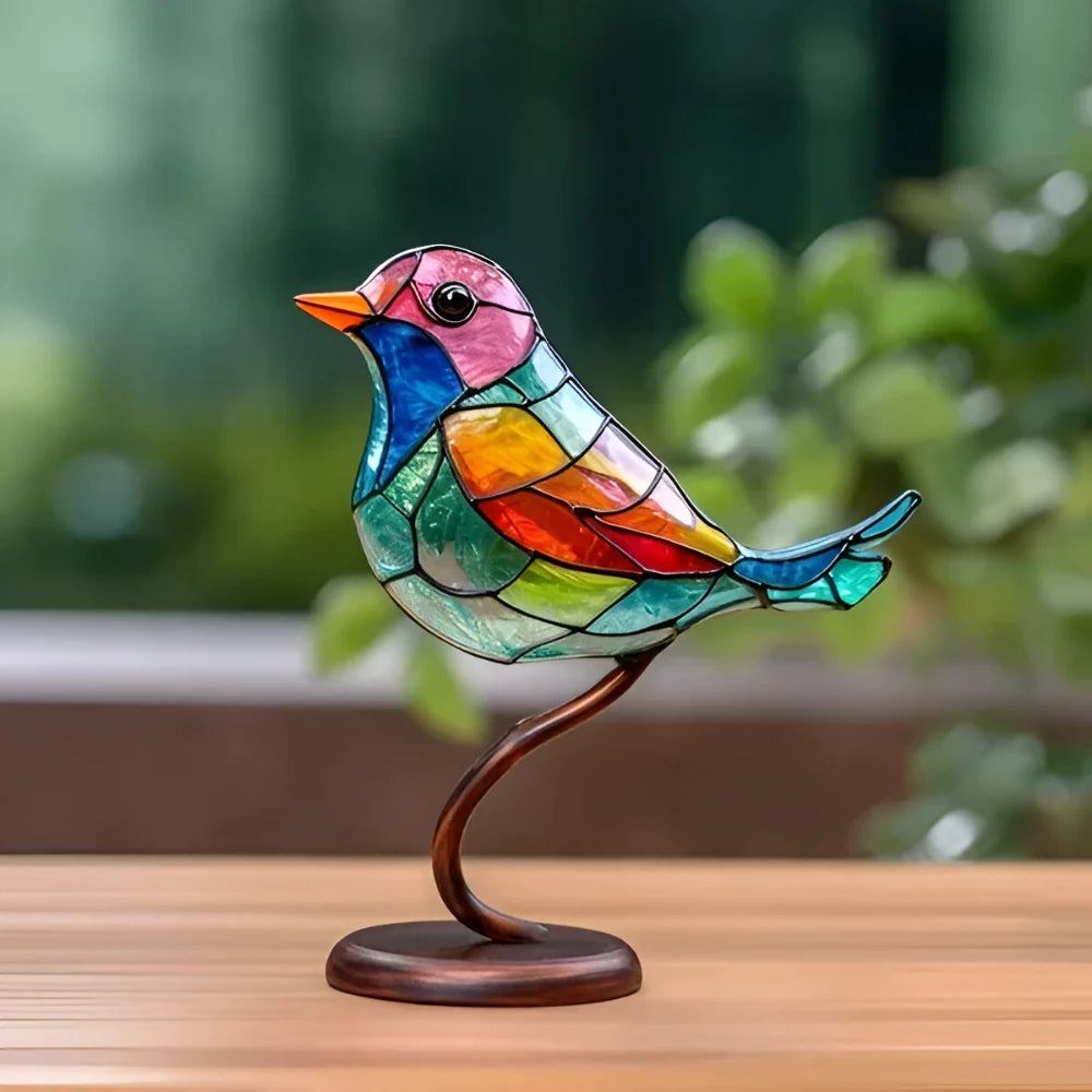 Coloured Glass Bird Table Sculpture