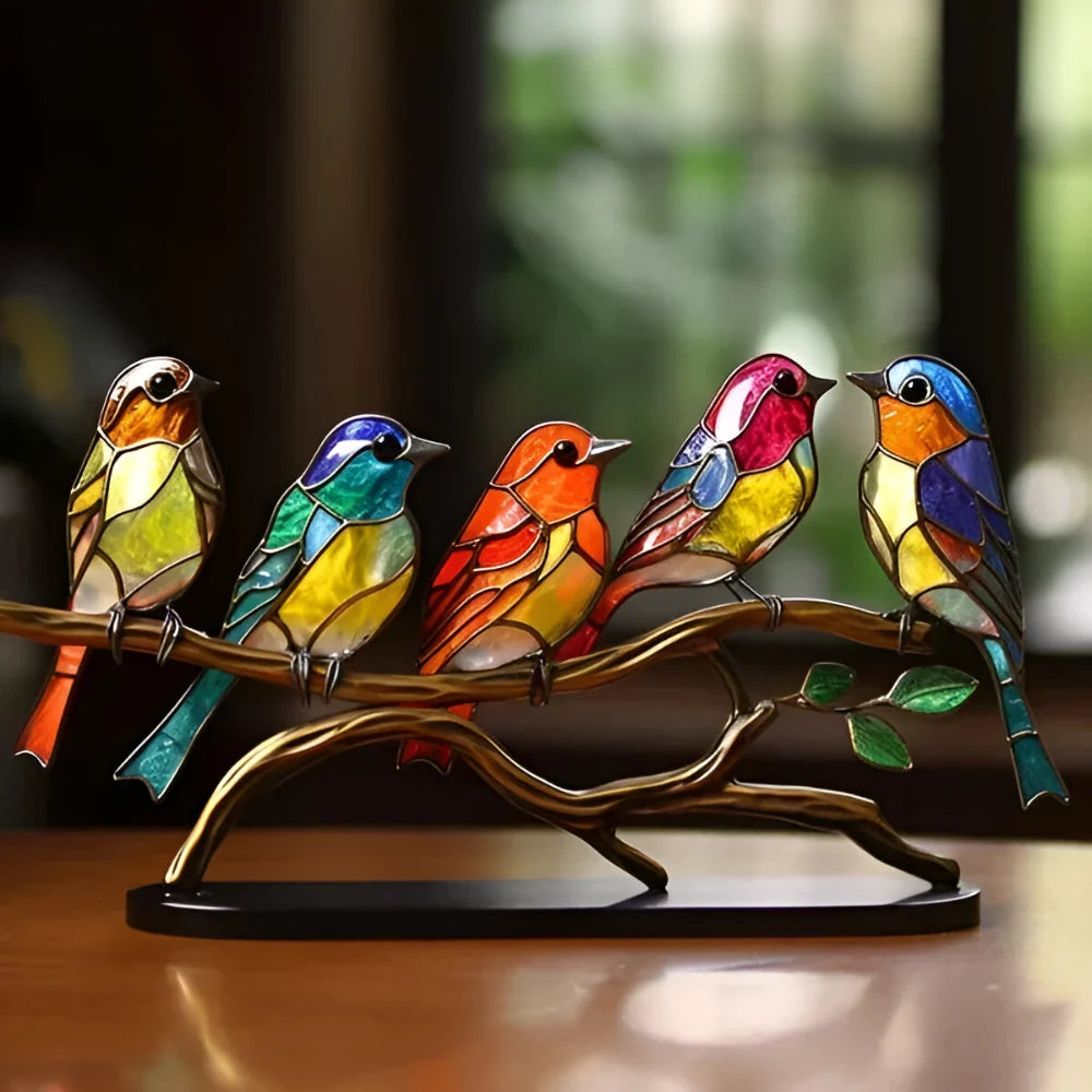 Coloured Glass Bird Table Sculpture