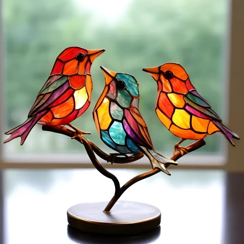 Coloured Glass Bird Table Sculpture