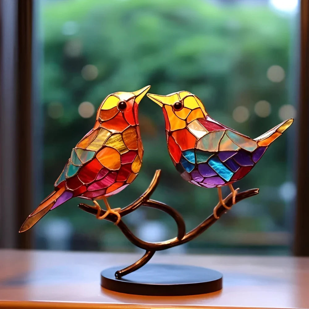 Coloured Glass Bird Table Sculpture