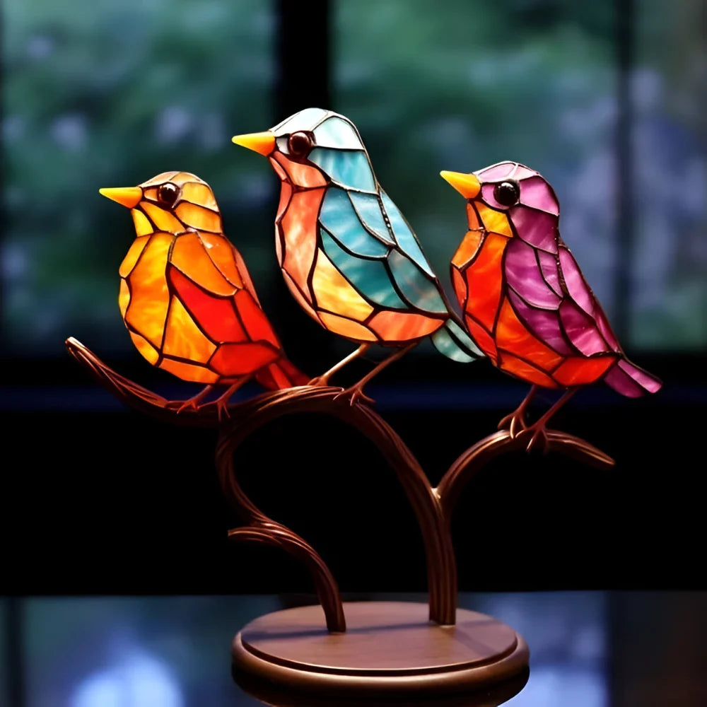 Coloured Glass Bird Table Sculpture