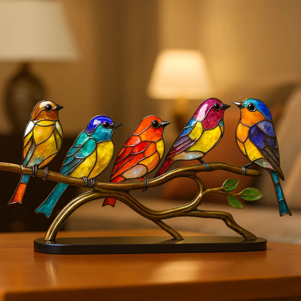 Coloured Glass Bird Table Sculpture