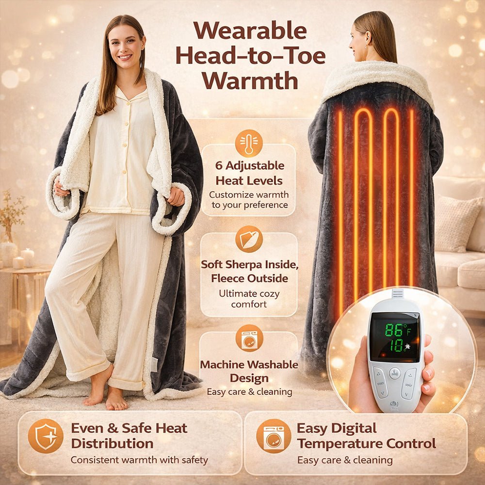 Electric Heated Blanket Wearable Sherpa Fleece Throw Adults - Image 2