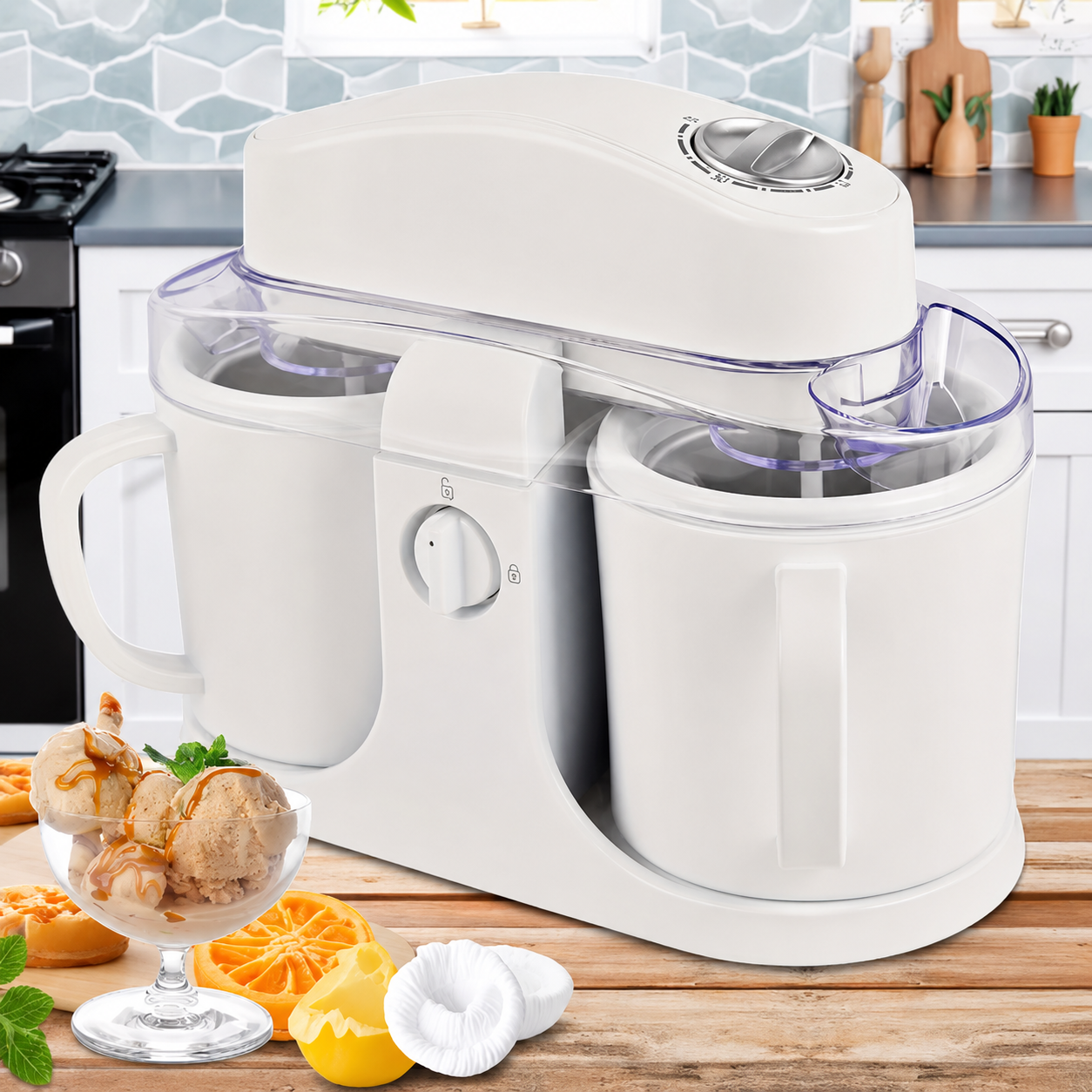 Dual Bowl Frozen Dessert Ice Cream Maker