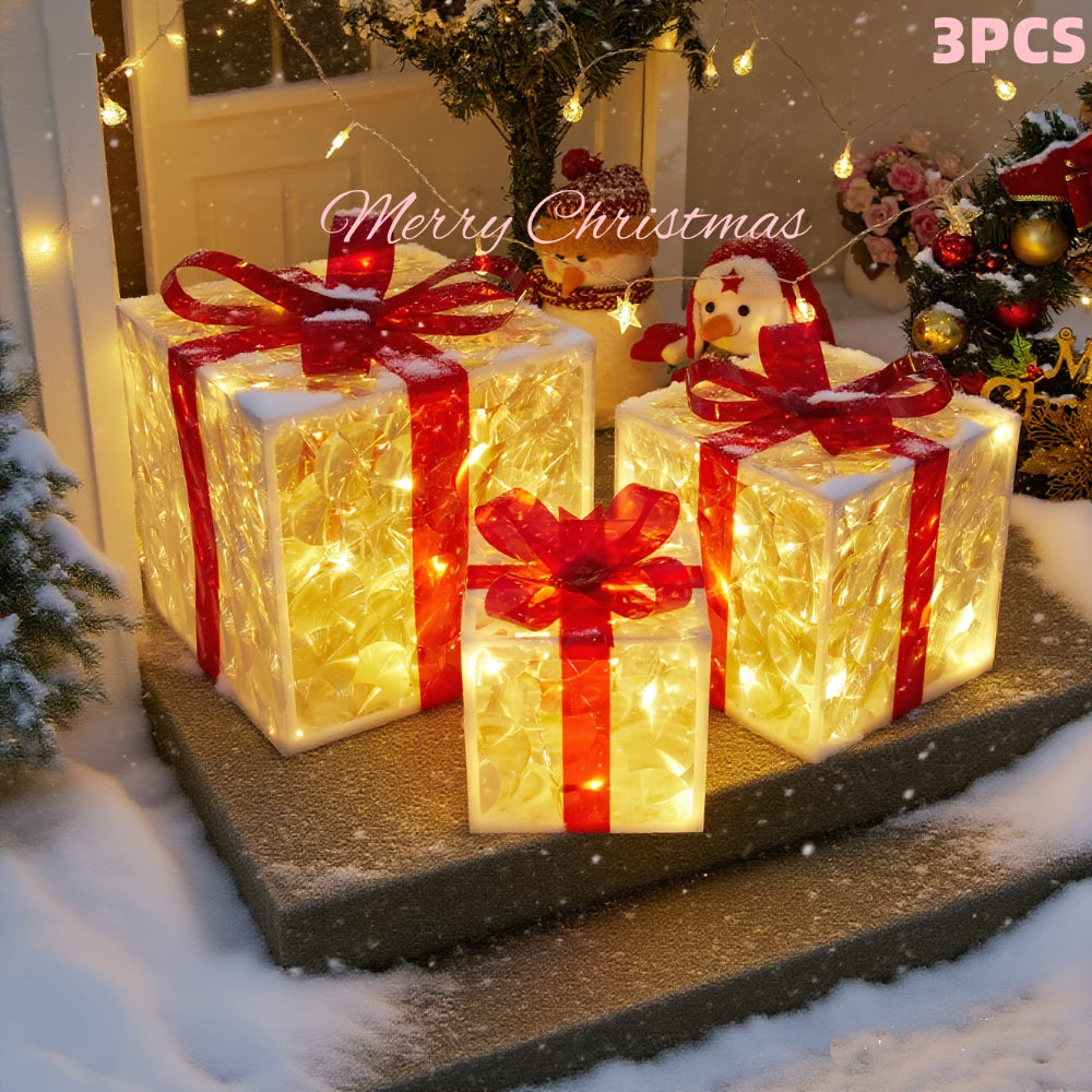 Lighted Gift Box Set Outdoor Christmas Decorations LED Holiday Décor 3