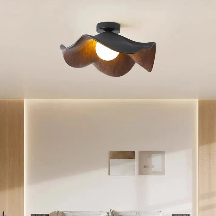 Wooden Lotus Flush Ceiling Light