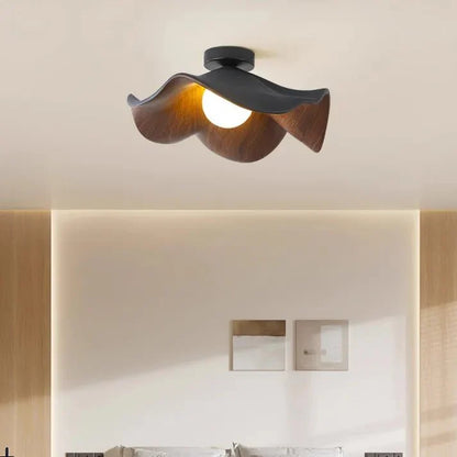 Wooden Lotus Flush Ceiling Light